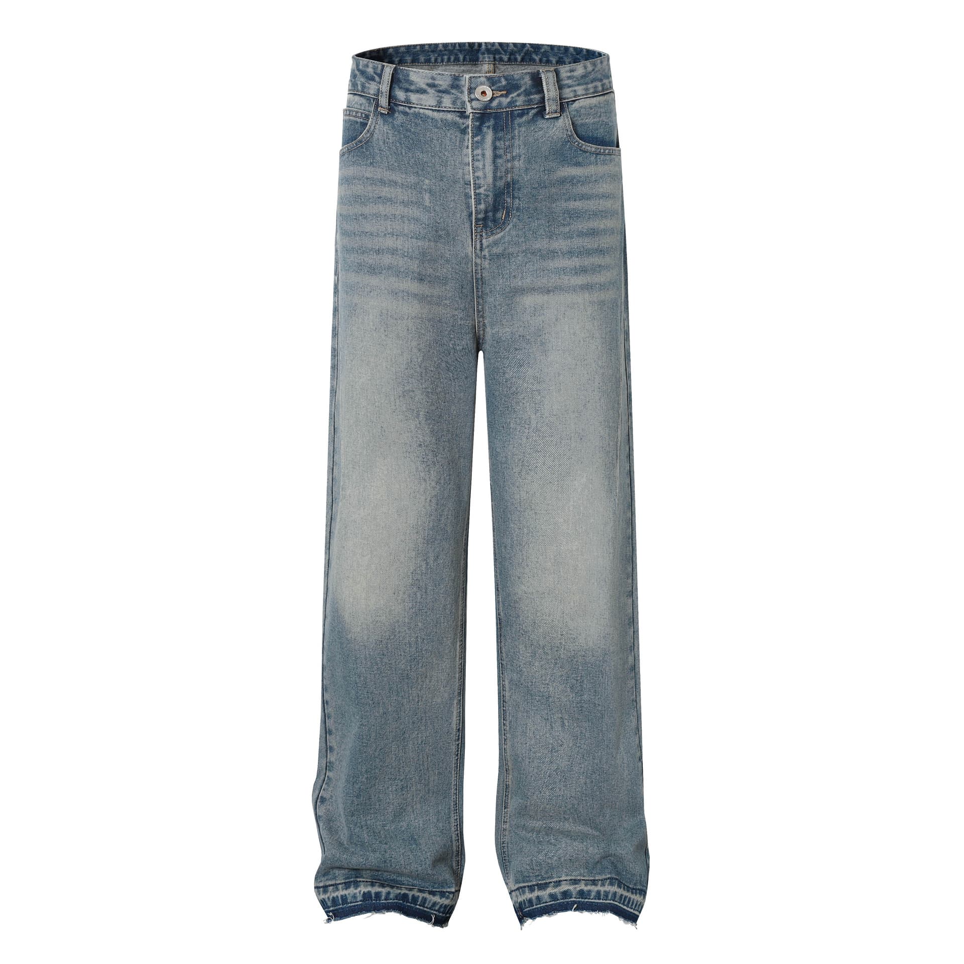 Spot American street fashion brand washed distressed jeans vibe style loose straight straight white whiskers jeans for men