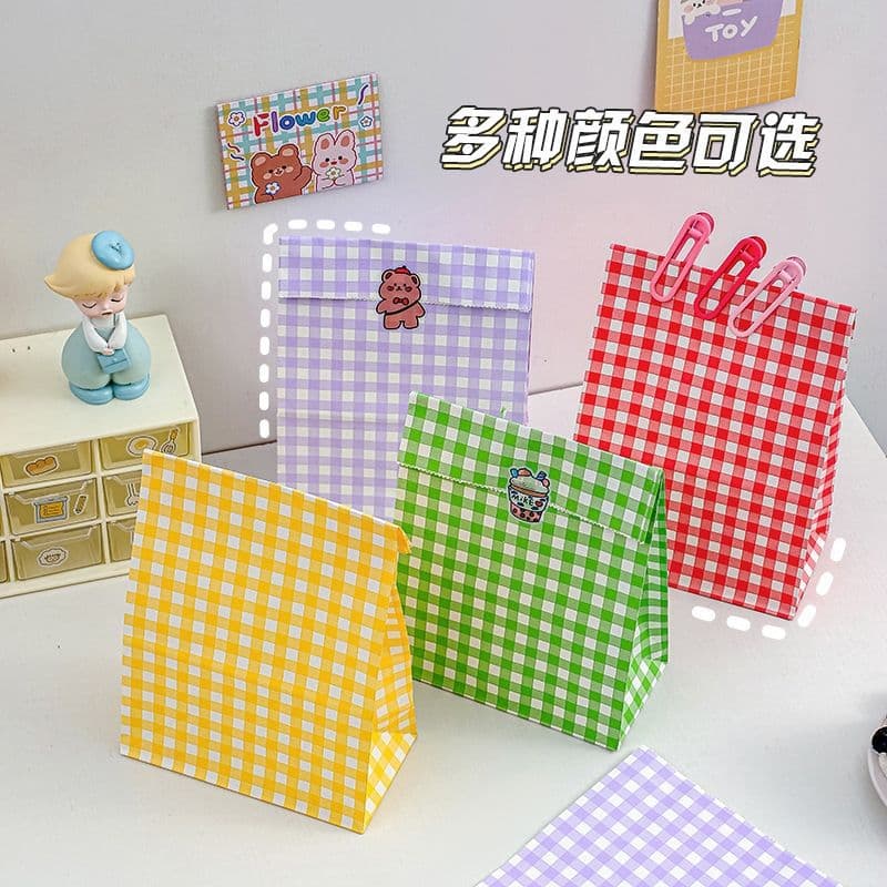Ins-style Colorful Plaid Gift Bag Storage Bag, Desktop Storage Paper Bag, Cute Girly Gift Bag