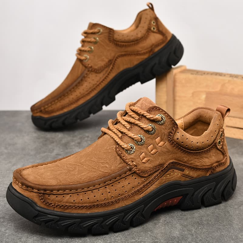 Men's Casual Leather Shoes Autumn New Genuine Leather Thick Sole Anti-slip Slip-on Top Layer Cowhide Work Boots Dad Shoes