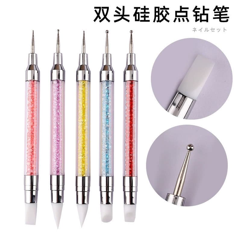 Factory manicure pen wholesale double-ended dual-purpose silicone dot drill pen silicone pen manicure tool manicure brush
