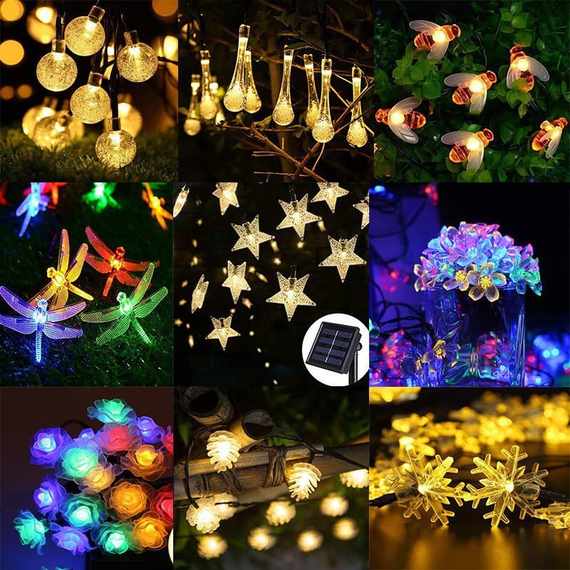 New LED Solar Bubble Ball String Lights Cherry Blossom String Lights Outdoor Camping Garden Water Drop String Lights Decorative Lights