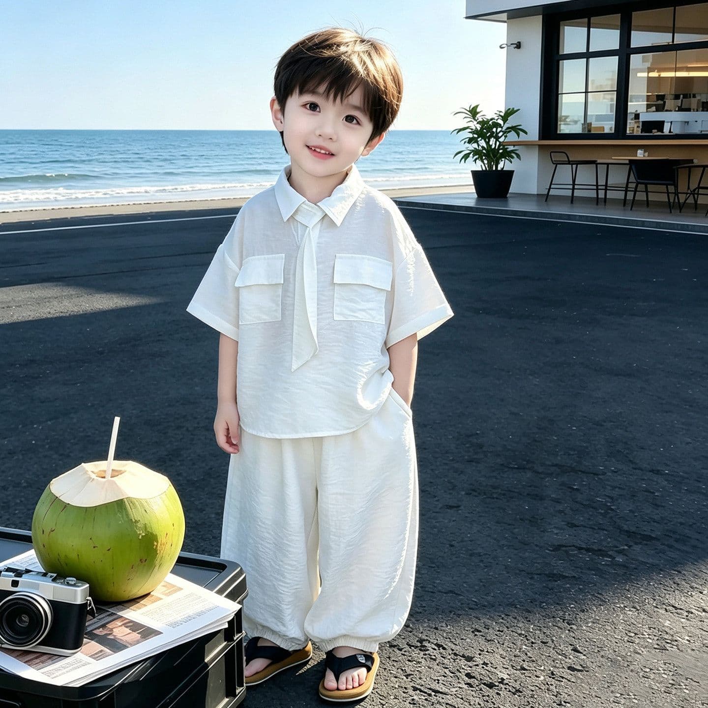Boys Summer Vacation Style Set 2026 New Kids Breathable Beach Seaside Clothes Baby Boy Trendy Brand Summer Wear