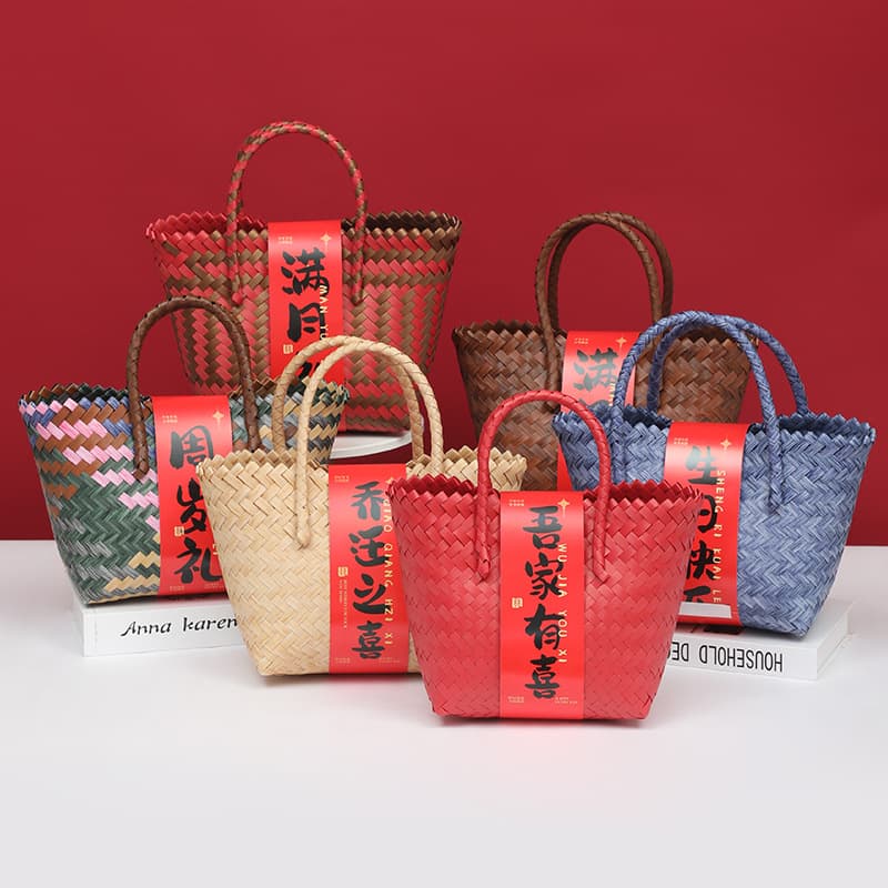 Imitation Woven Handled Basket for Gifts, Wedding, Full Moon, Birthday, Housewarming, Company Annual Party Small Gift Baskets