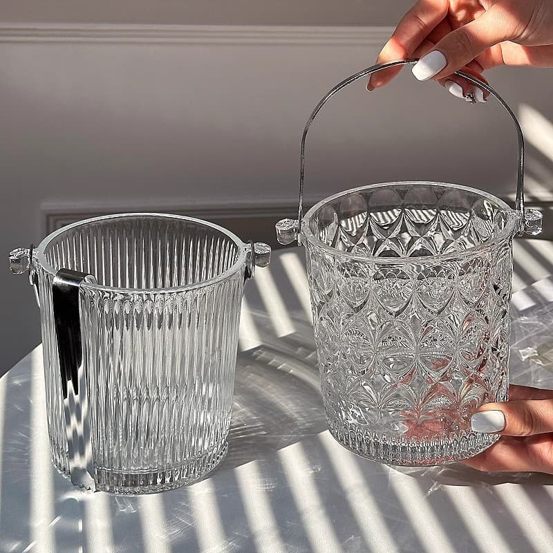 High-End Thickened Glass Portable Ice Bucket Beer Champagne Bucket Outdoor Camping Beverage Trendy Fruit Tea Ice Cube Bucket