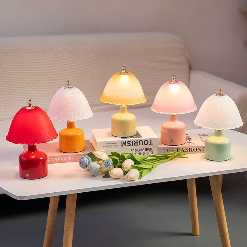 Cream Ceramic Small Table Lamp Atmosphere Eternal Light Eye-protecting LED Lamp Bedroom Decor Bedside USB Mushroom Night Light
