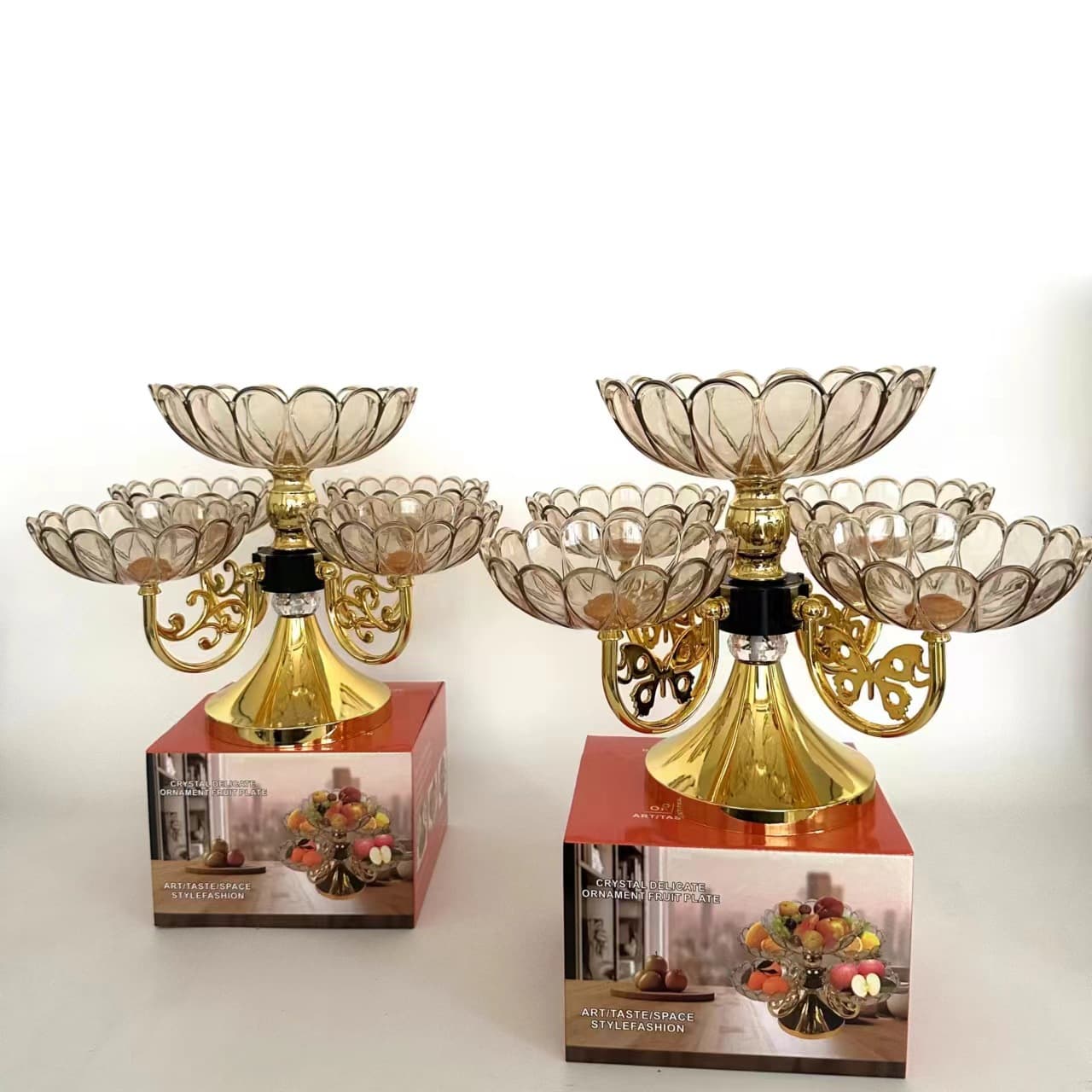 European-style Crystal Multi-layer Rotating Fruit Plate Modern Household Living Room Coffee Table Light Luxury Snack Candy Plate Ornament Tray