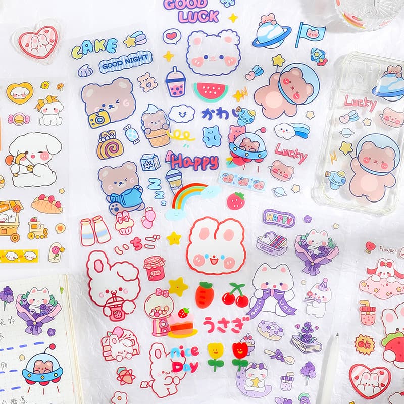 Custom Cartoon Animal Girl Stickers, Transparent PET Cute Thermal Mug Waterproof Decorations, PVC Custom Orders