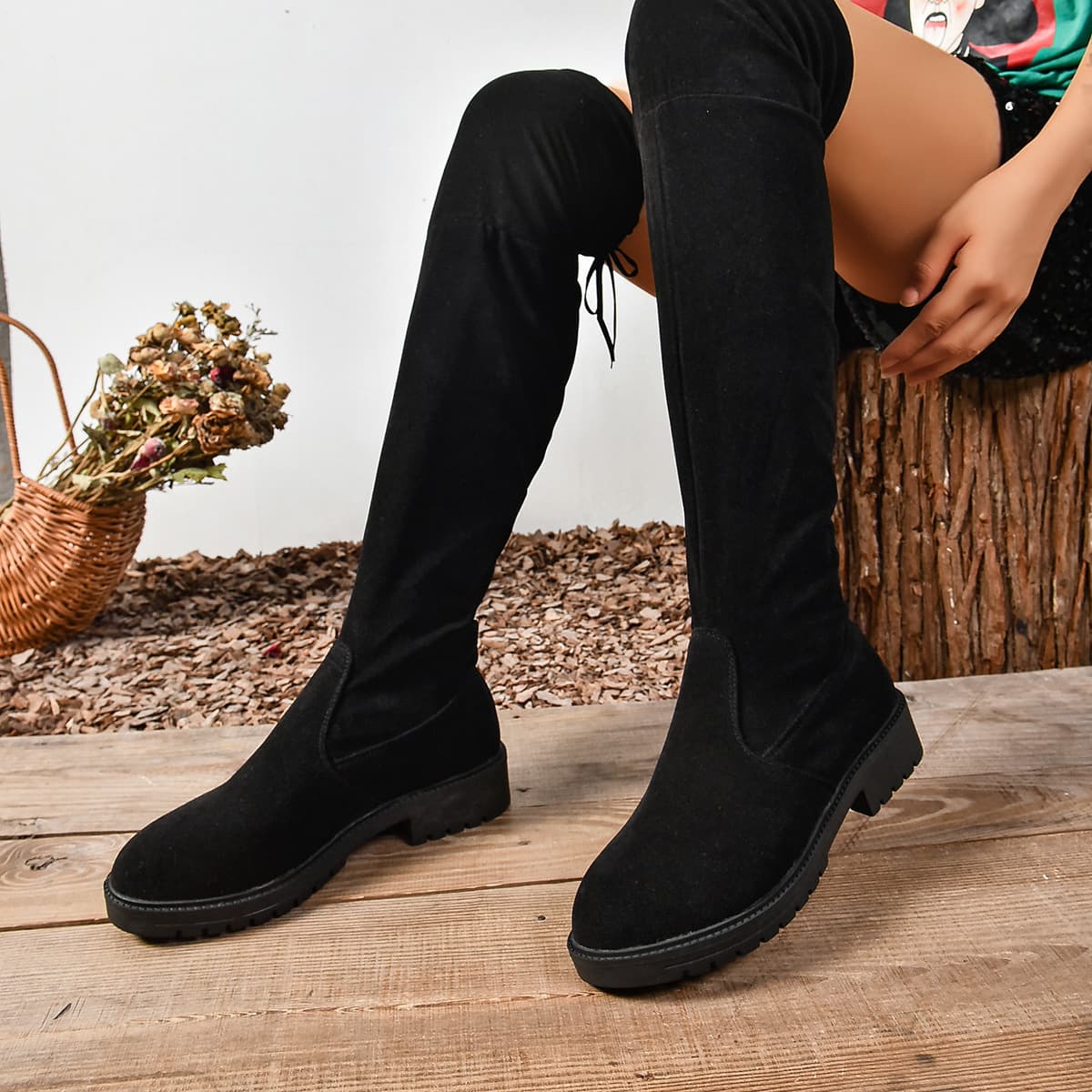 Plus Size Women's Over-the-Knee Stretch Boots, Autumn/Winter New Arrival, Thick Sole Solid Color Fashion Boots, Over-the-Knee Long Boots for Cross-Border E-commerce