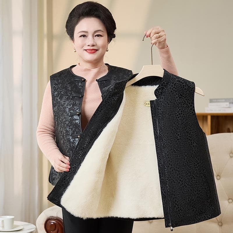 Suede sheepskin vest for women, especially middle-aged and elderly women, thickened and warm wool vest, cashmere short style.