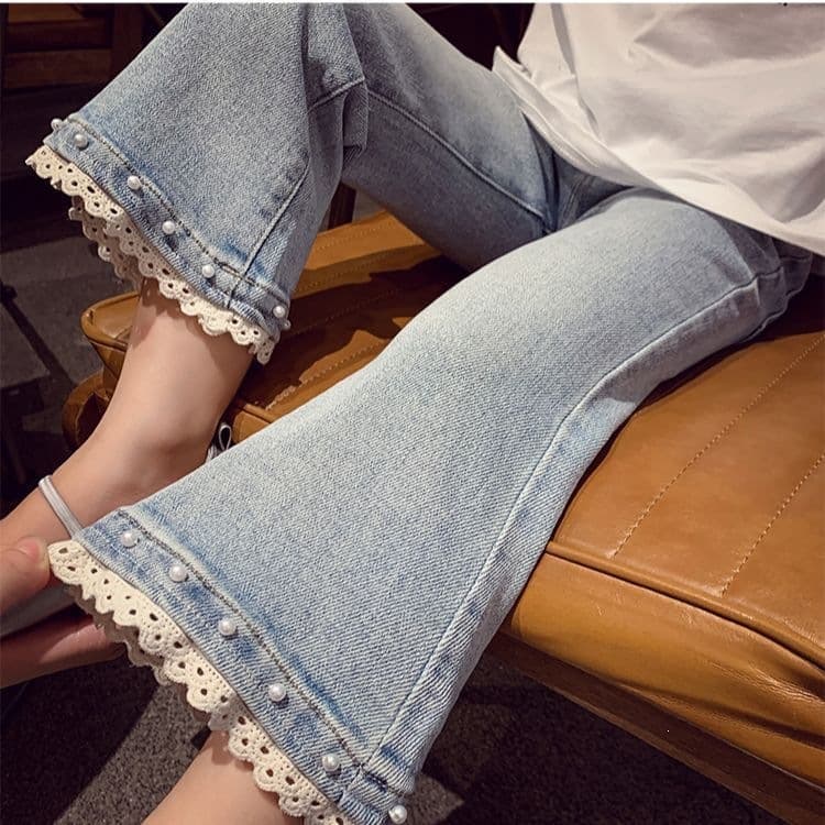 Girls' Jeans 2026 Spring New Arrival Children's Elastic High-Waist Flared Pants Stylish Casual Long Pants