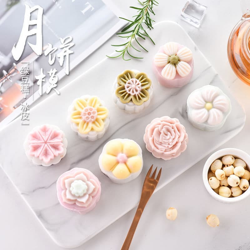 Household Mooncake Mold, New Style Mung Bean Cake Plum Blossom Hand-Press for 50g/75g Pastry, Snow Skin Embossing Baking Tool