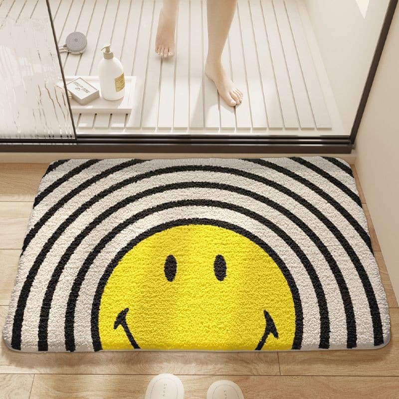 Cute smiling face bathroom absorbent floor mat bathroom door thickened soft plush blanket cooling imitation cashmere carpet