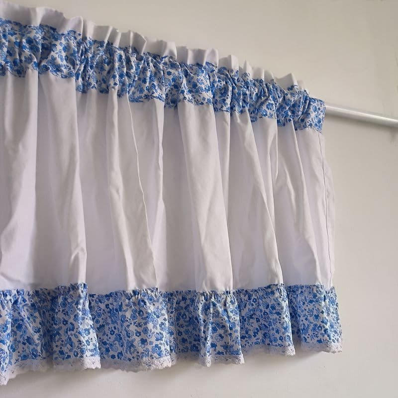 Korean pastoral small fresh short curtain blue lace lace door curtain kitchen bedroom half curtain finished curtain partition curtain