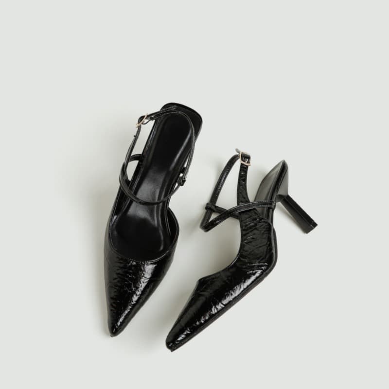 French Style Pointed Toe Sandals for Women, Small Size, Closed Toe, Open Back, Lightweight, Slim High Heel, Single Strap with Buckle, Kitten Heel, Trendy Shoes