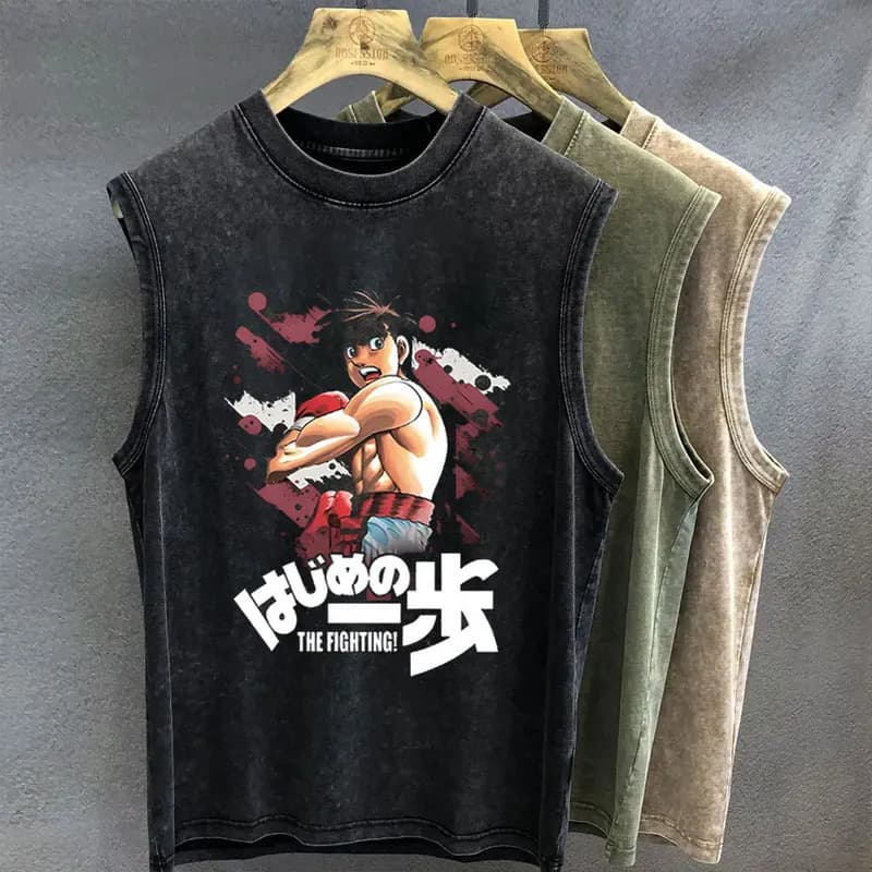 Ouma 100% Cotton Men's Tank Top Anime Hajime No Ippo Graphic