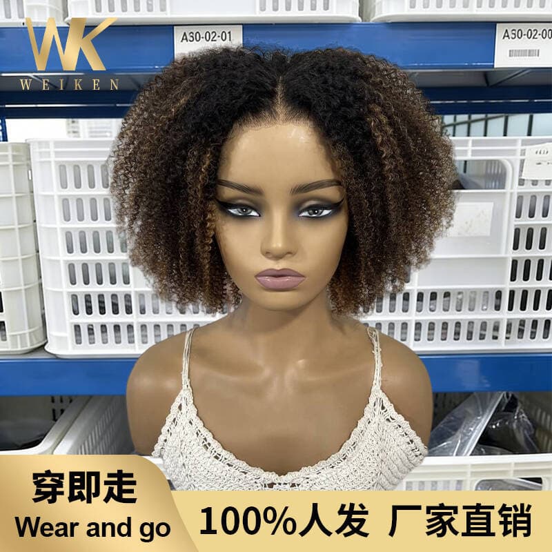 Cross-border Wig for Women Short Curly Afro Curly Wig 100% Human Hair