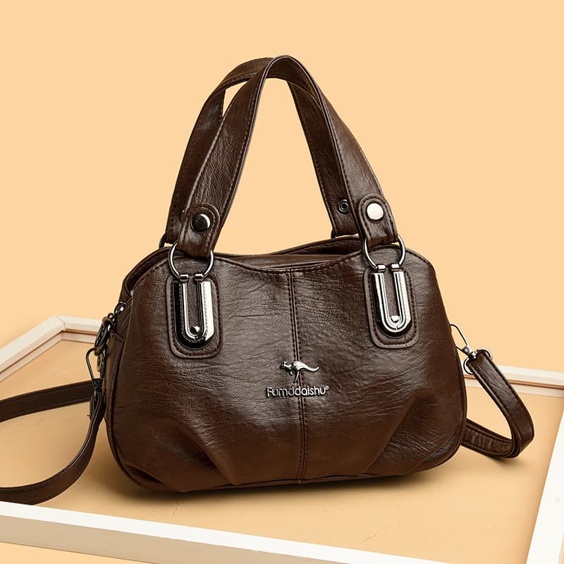 Poppymama 2026 New Style Handbag for Middle-aged Women Soft Leather Shoulder Crossbody Bag Summer Casual Match