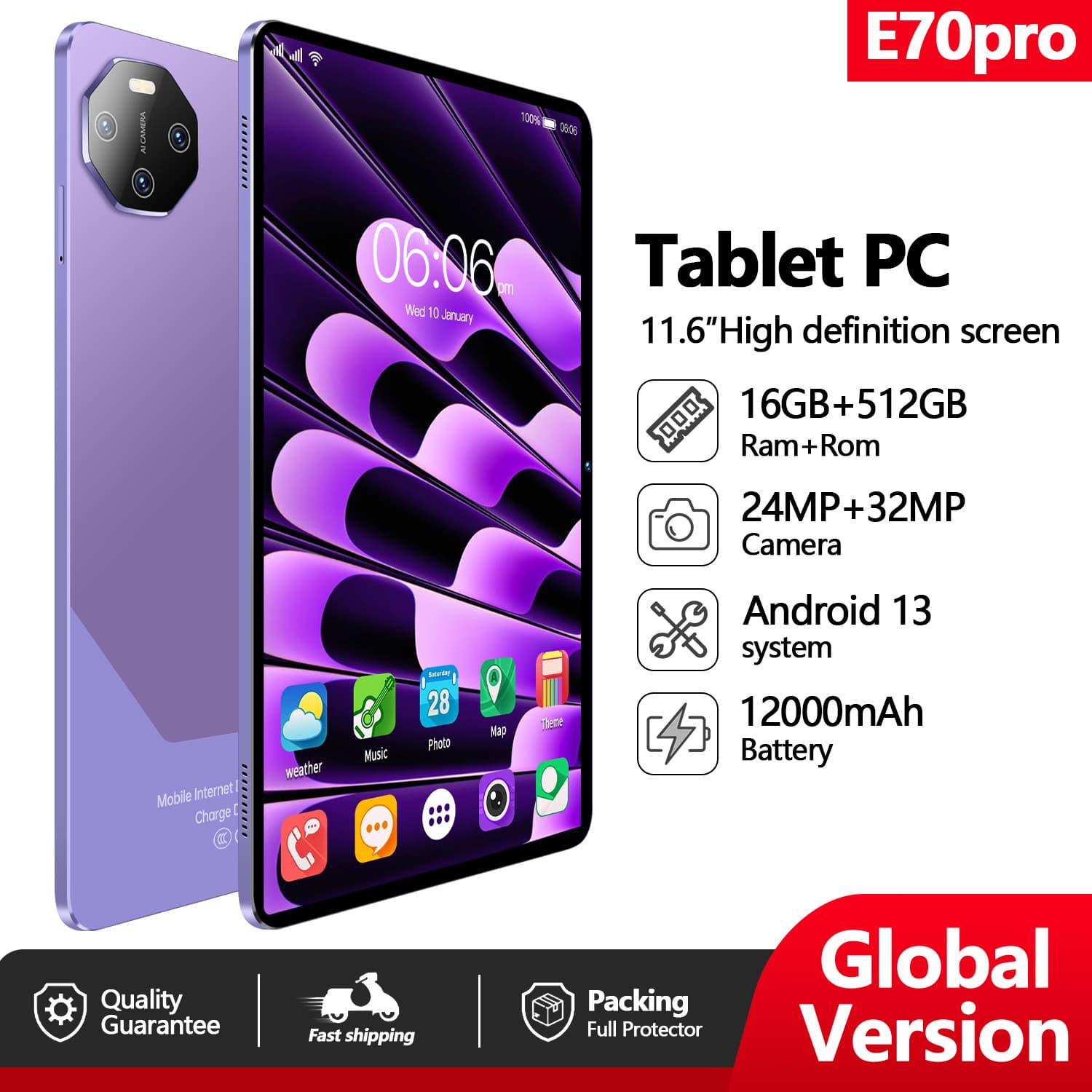 2025 new 10.1-inch tablet computer E70PRO Android HD manufacturer wholesale cross-border e-commerce foreign trade dual SIM card