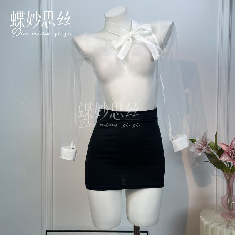 Sexy Butterfly Mysterious Silk Underwear Secretary Uniform Temptation Diagonal Bow Tie Sexy Full Transparency Polyester Fibre