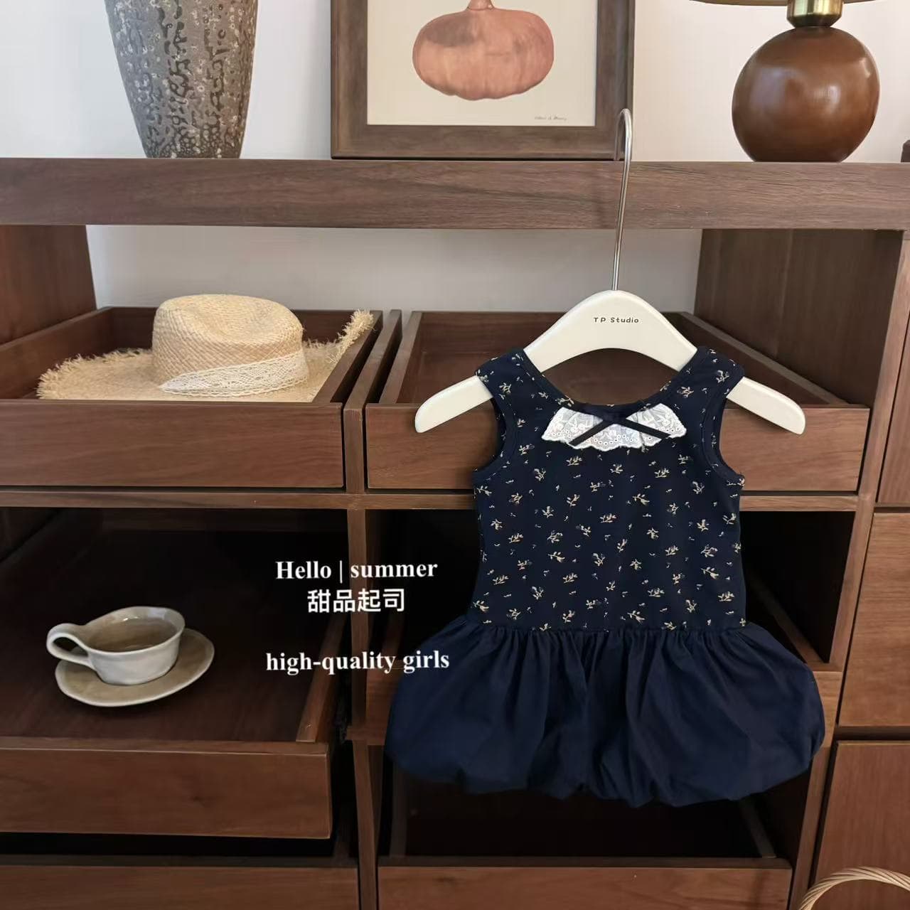 【Dessert Cheese】Korean style! Baby girl's high-end sweet little floral cross backless fluffy buds
