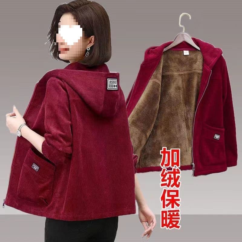 Stylish Mom Autumn/Winter Fleece-Lined Coat Middle-Aged/Elderly Women's Casual Short Jacket Grandma Style Spring/Autumn Season Jacket