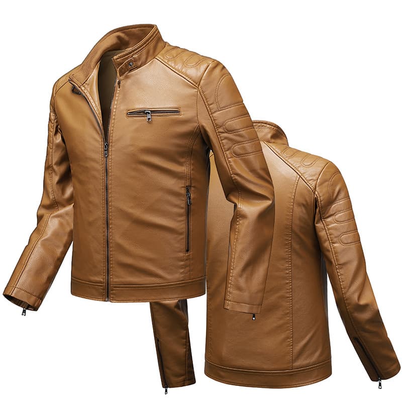 2025 Cross-Border European Size Men's Leather Jacket Slim Fit Blazer Thin Spring Autumn Outfit Motorcycle Jacket Large Size Stand Collar Leather Coat