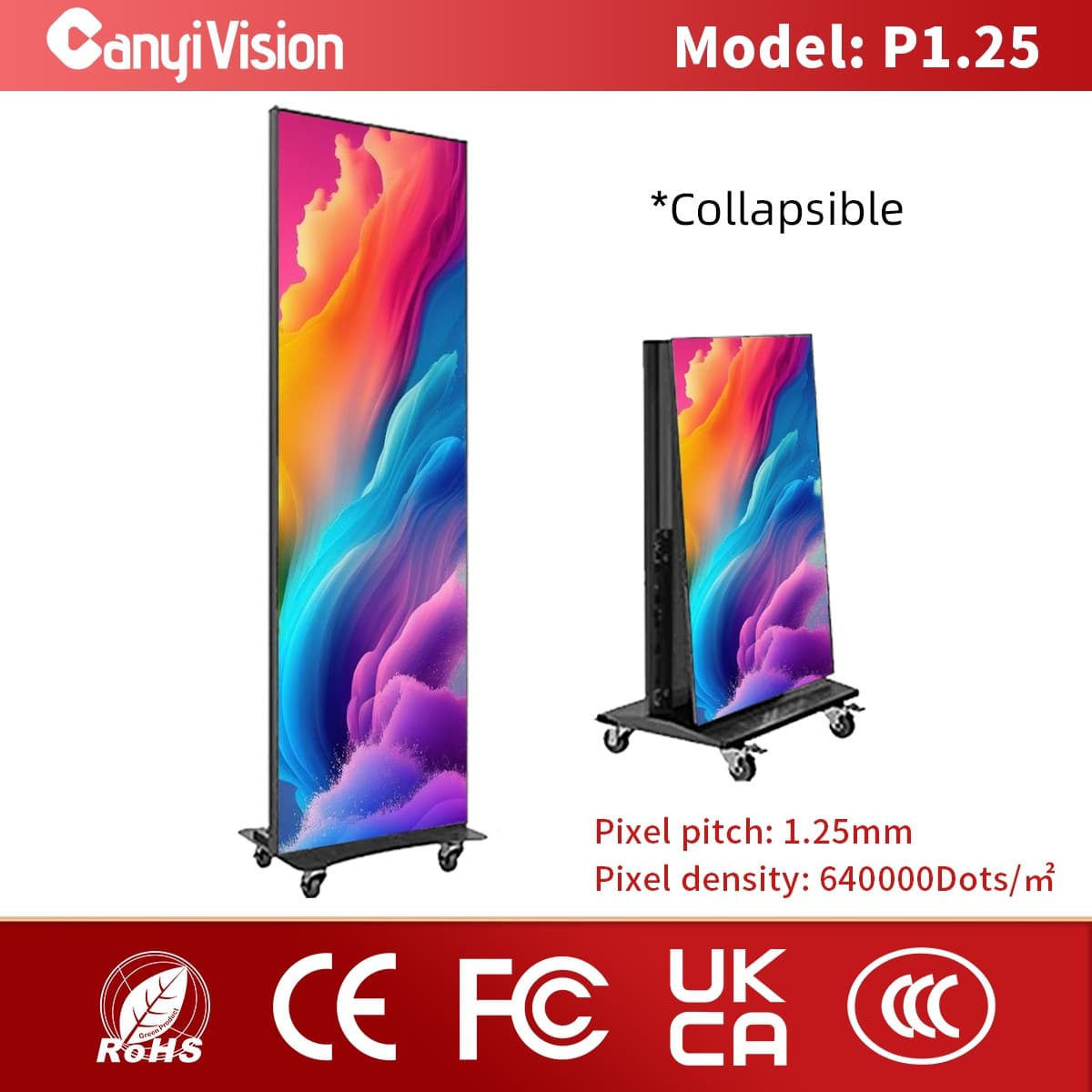 LED Display Poster Screen Indoor Vertical LED Advertising Screen Movable Foldable Exhibition Promotion Screen