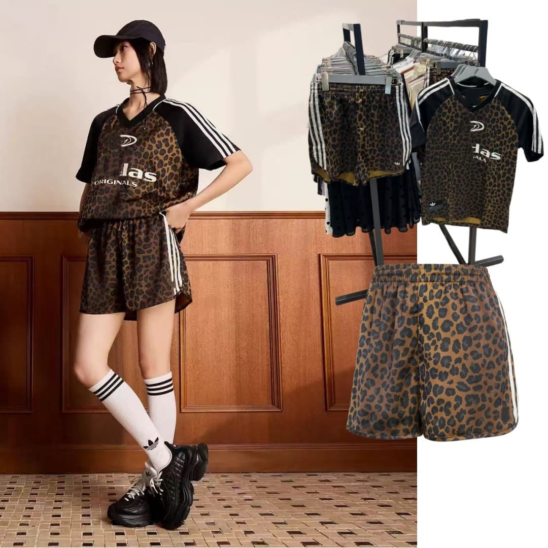 Cross-Border Fashion Loose Leopard Print Set for Women, New Summer Simple Casual V-Neck Top and Shorts Two-Piece Set
