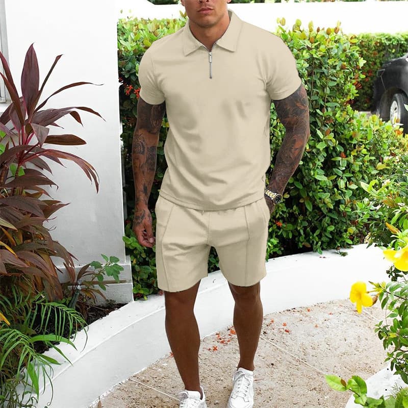 New Cross-Border Men's Set Summer Casual Sports Versatile Loose Short Sleeve Fashion Polo Shirt and Shorts Two-Piece Set