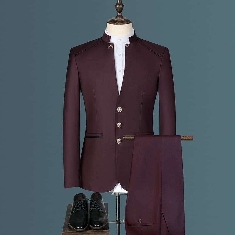 Foreign trade autumn and winter new Korean style men's suit three-piece British style stand collar tunic suit formal dress wholesale