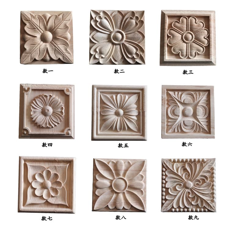 New Dongyang wood carving European applique solid wood square pieces furniture applique square wood floral wholesale retail factory direct.