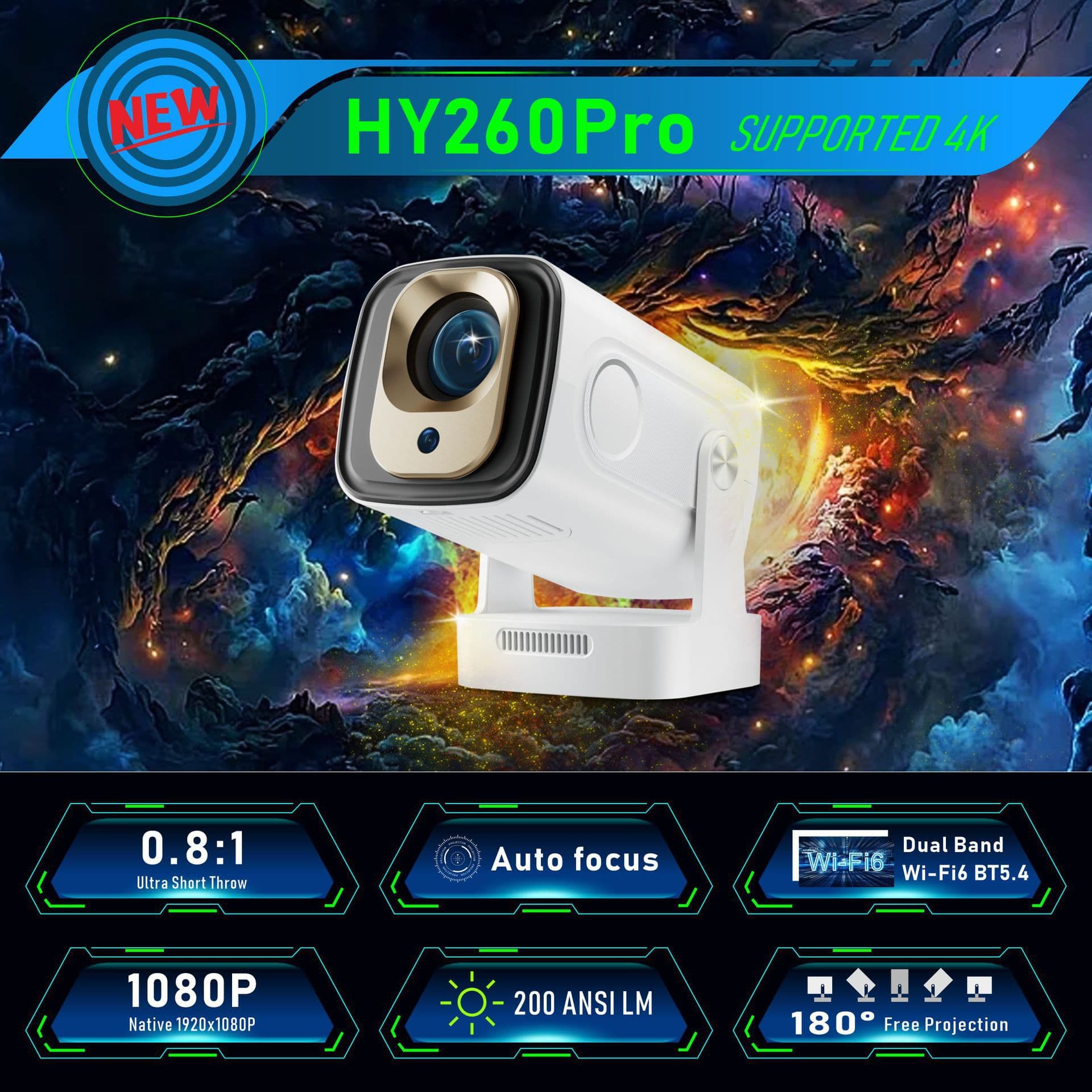 [Cross-border New Model] HY260pro Auto Focus Ultra HD 1080P Home Projector 4K Projector