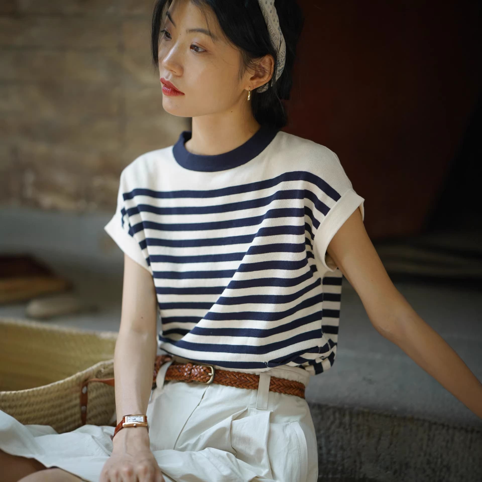 2026/SS "by the sea" Drop-Shoulder Knit Breton Shirt