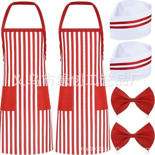 Carnival Chef Costume Set Chef Hat Red Bow Tie Striped Apron Party Gathering Prop Costume Accessories