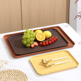 Vintage Wood-Grain Rectangular Serving Tray, Commercial Serving Tray for Snacks and Desserts, Home Tea Tray Storage Plate