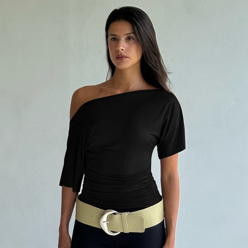 Amazon foreign trade 2026 new summer hot-selling women's T-shirt sexy hot girl gathered one-shoulder slim top