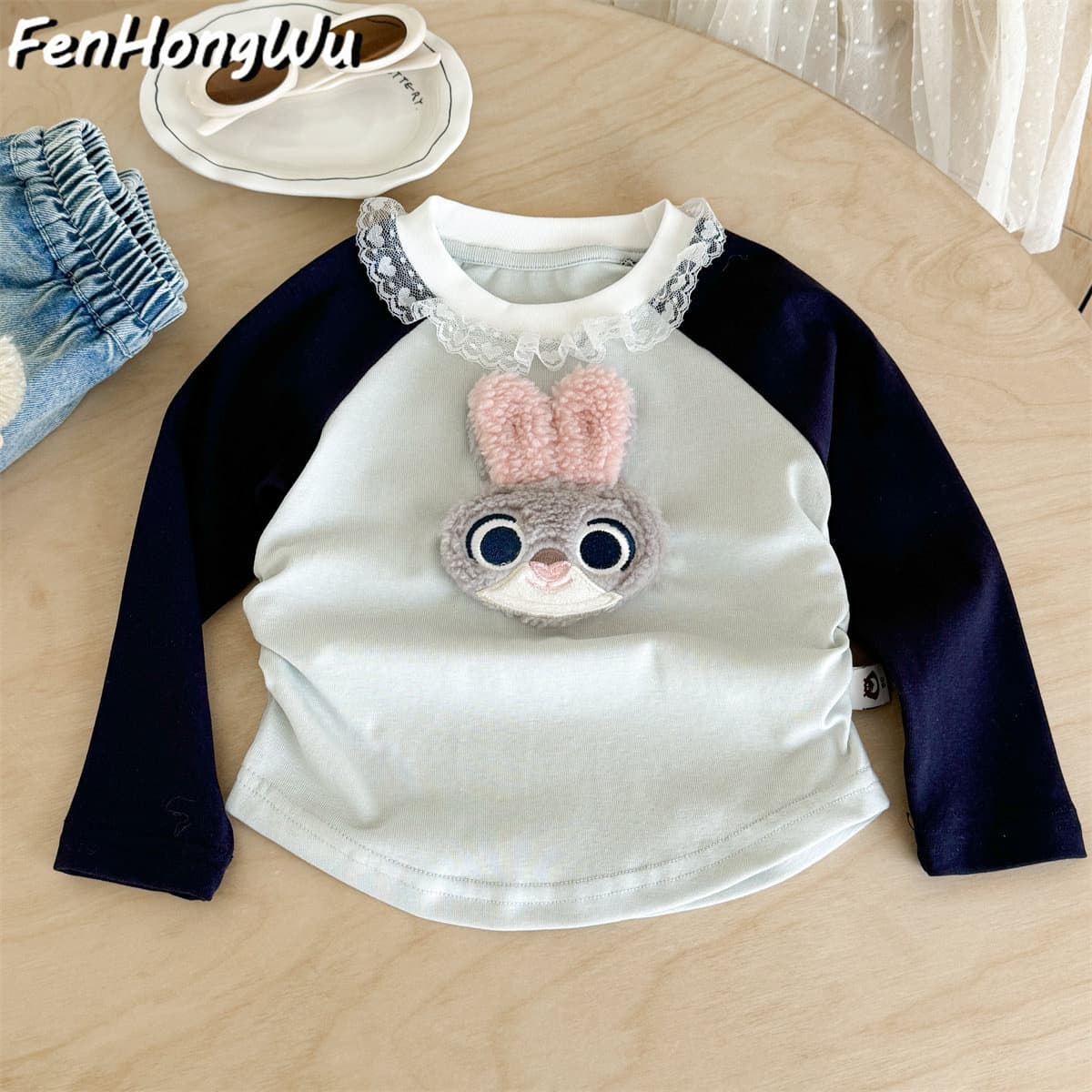 [Pink House] Girls' long-sleeved T-shirt, sweet, thin and stylish, children's huge and good-looking baby bottoming shirt top