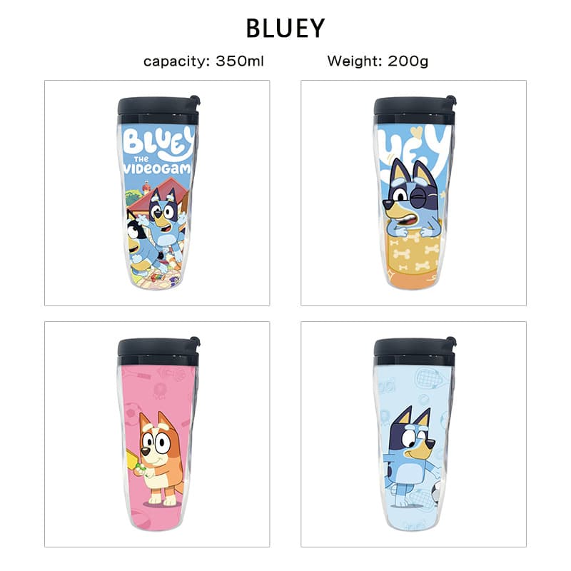 Bluey Water Cup Anime Merch Straw Cup Double Layer Plastic Insulated Travel Cup for Milk Tea Coffee