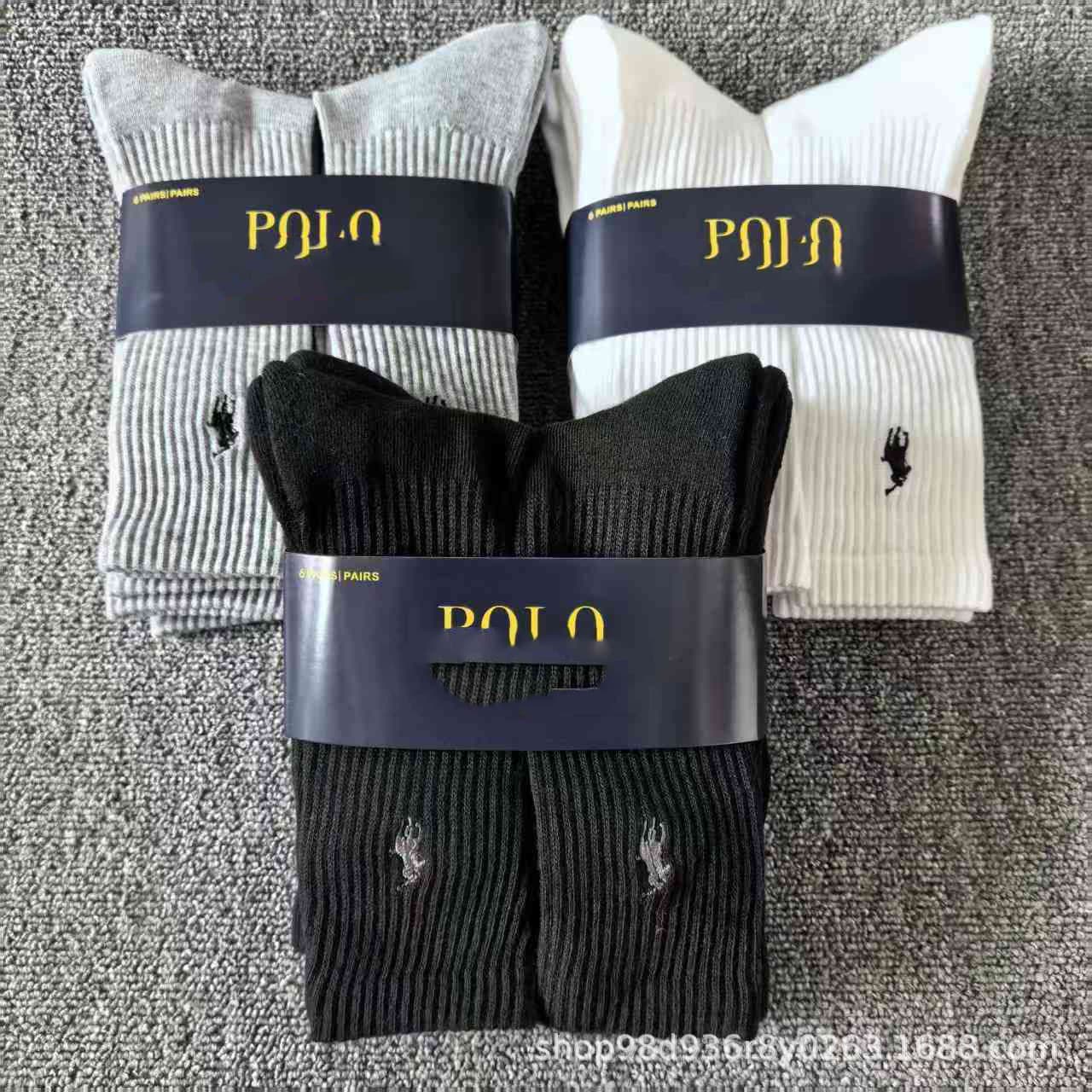 Cross-border Foreign Trade PO Ralph Lauren Black and White Mid-Length Towel Socks with Socks for Casual Embroidery Polo 6