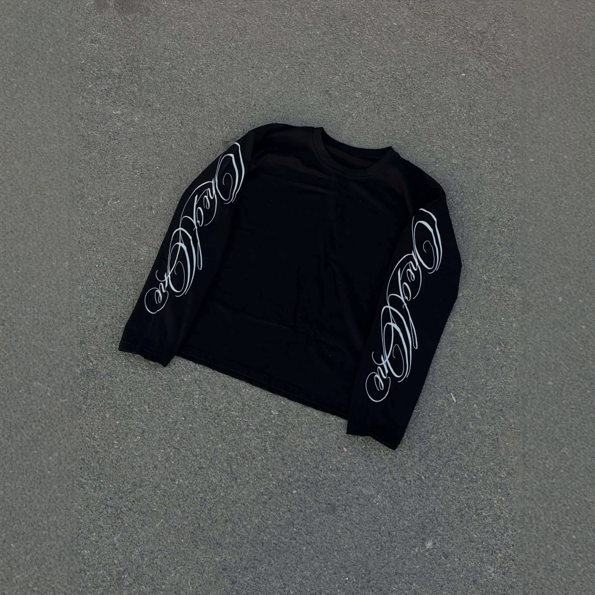 y2k dark style punk gothic trend American retro print loose round neck pullover casual long-sleeved T-shirt