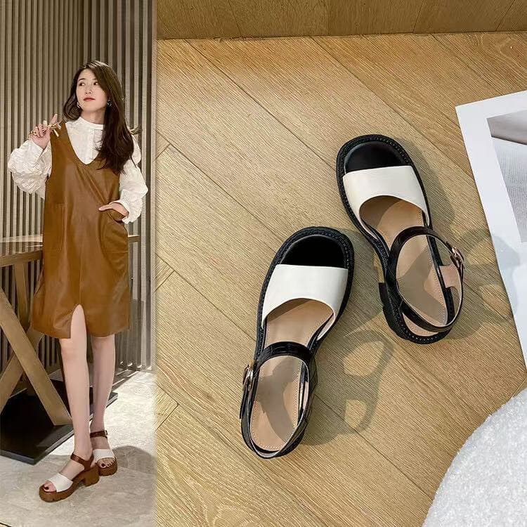 Clearance Sale~~~~Genuine Leather Thick Sole Chunky Heel Sandals One-Strap Roman Style Elevator Shoes