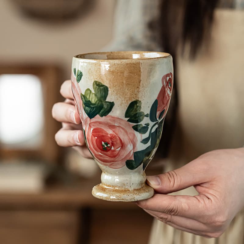 Hand-painted Rough Pottery Cup Without Handle Vintage Cup Wholesale Japanese-style Ceramic Stem Cup Household Water Cup Restaurant Tea Cup Wine Glass