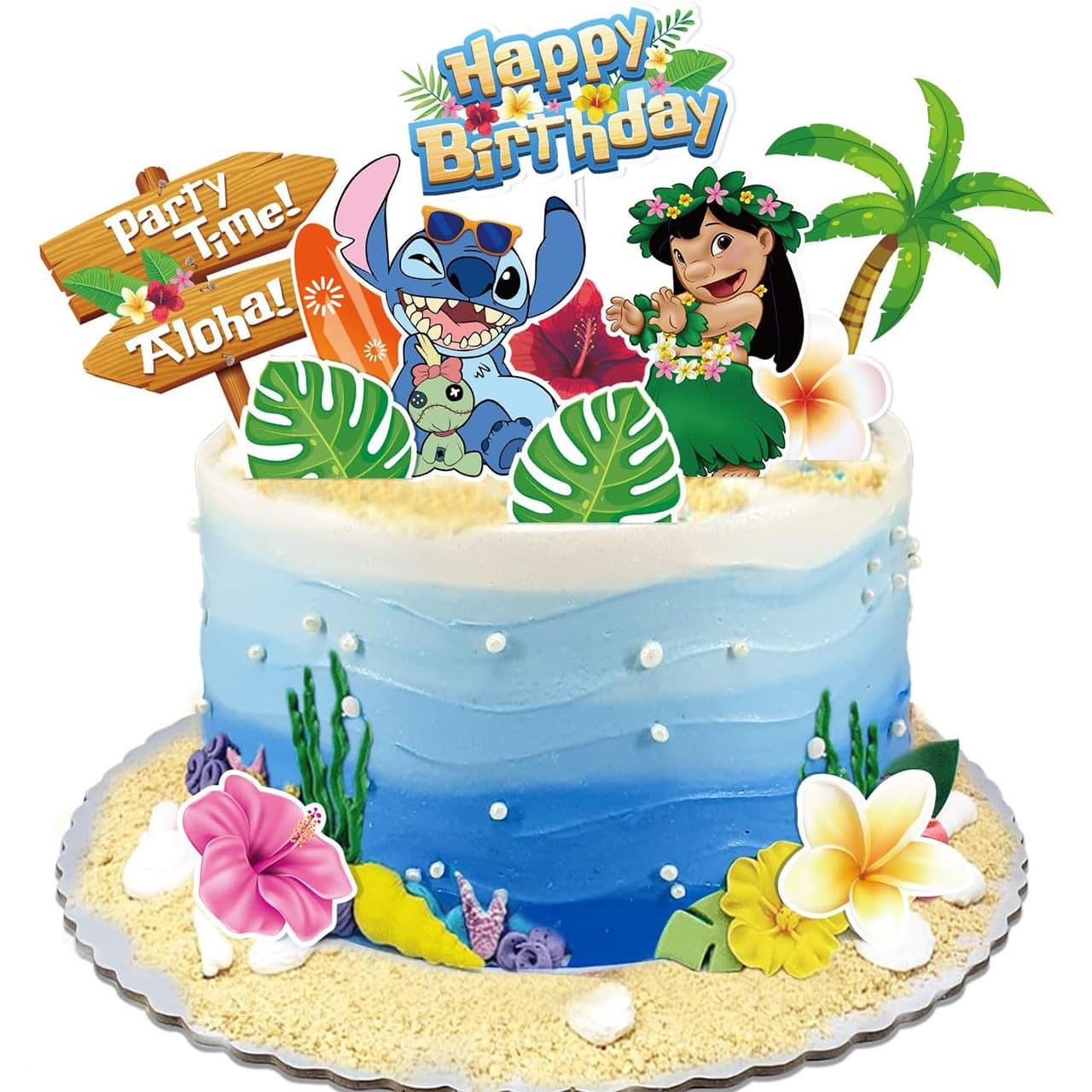 In Stock Beach Surfing Stitch Birthday Decoration Kids Birthday Cake Decoration Insert Card