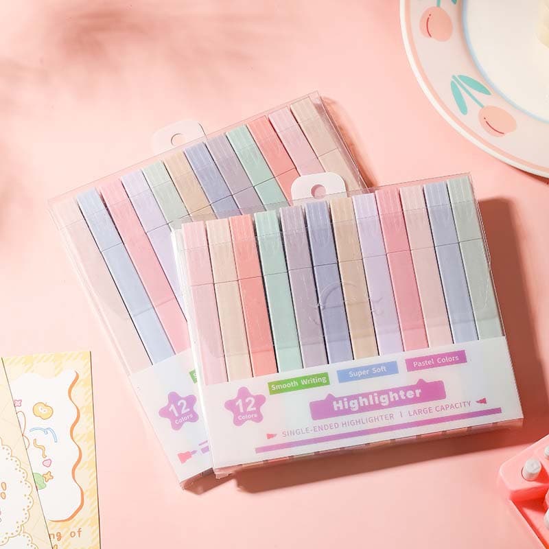 Creative Fluorescent Markers Colorful Highlighter Pens Student Key-point Marking Pens Slant Head Round Head Eye-protection Color