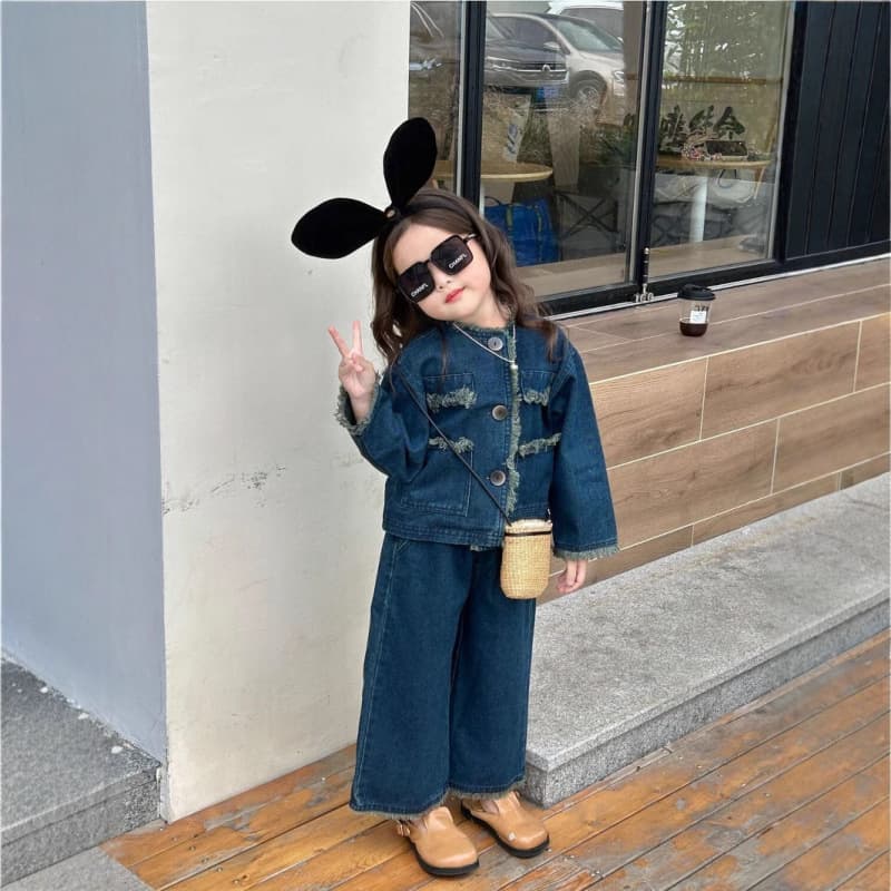 Girls Korean Style Internet Celebrity Denim Suit 2025 Autumn Girl Casual Washed Soft Jacket Wide Leg Pants Two-piece Set