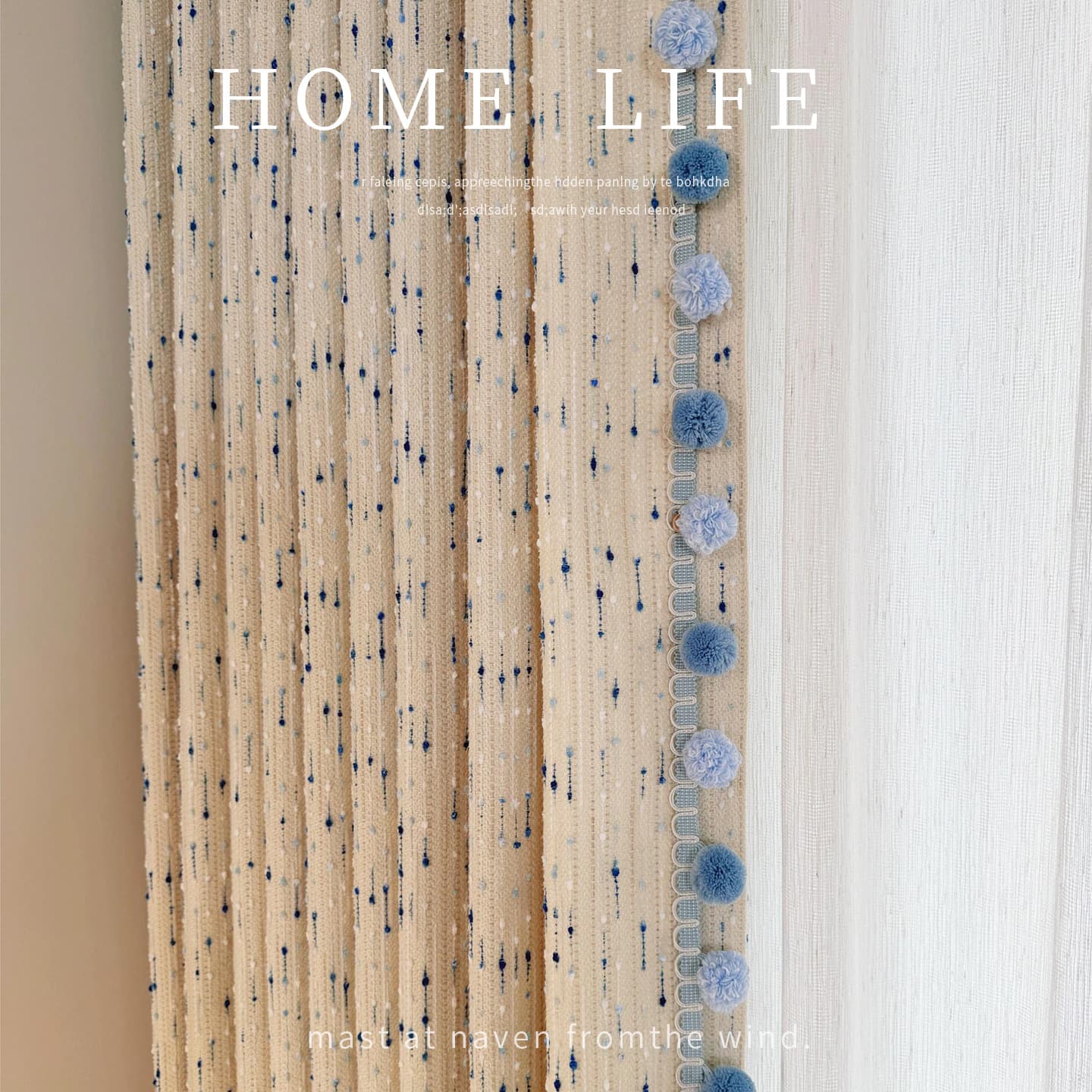 Fresh Blue Chenille Jacquard Children's Curtain, Bauhaus Dopamine Bedroom Blackout New Style for Boys and Girls