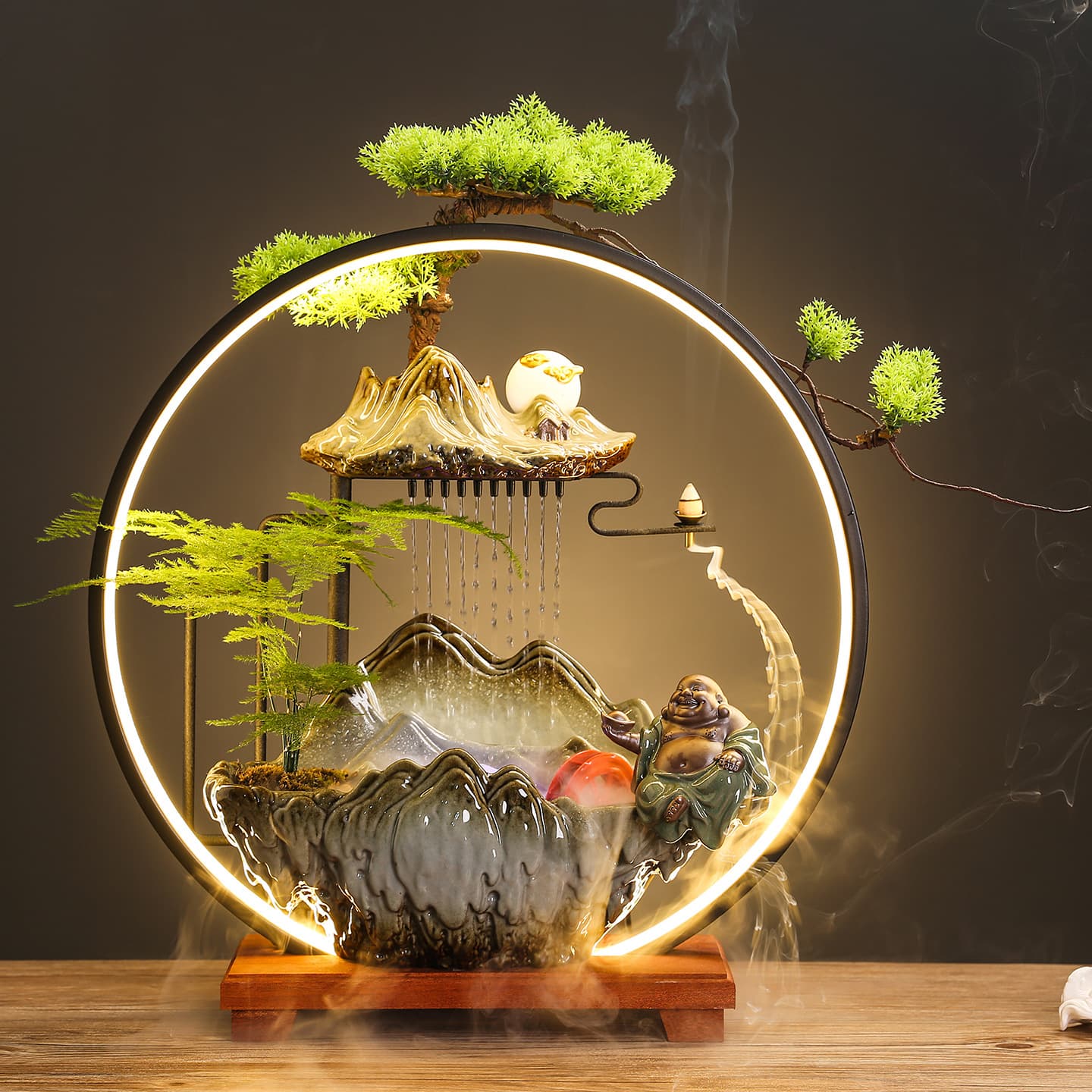 Water Flow Ornament Home Backflow Incense Burner Chinese Style Fountain Living Room Humidifier Office Housewarming New Home Opening Gift Decoration