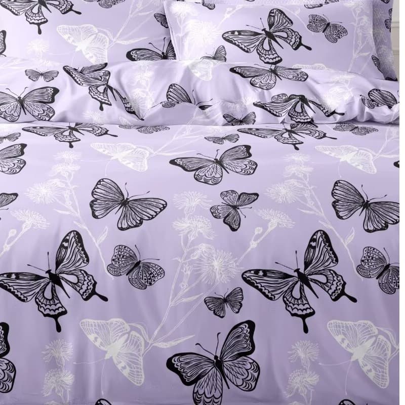 2026 Drop Shipping Cross-border Mercado Amazon Imitation Cotton Printed Purple Butterfly Duvet Cover Three-Piece Set for Export