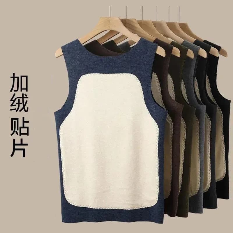 Men's velvet patch seamless thermal vests, heated thickened double-sided fleece cold-proof thermal underwear.