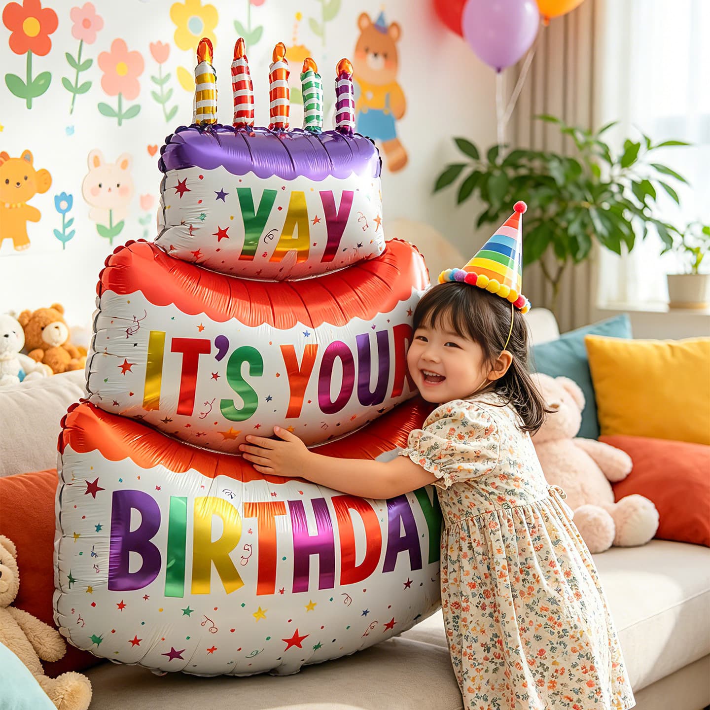 Kids Birthday Party Decoration Kit with Cake Balloon Backdrop for Boys Girls Ceremony Scene Setup